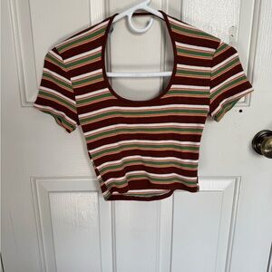 Sky and Sparrow Red Cream Fitted Crop T-Shirt